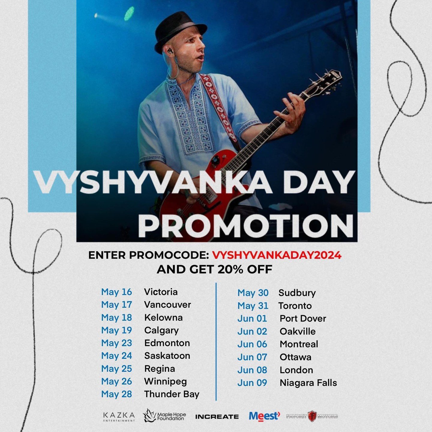 Did you know the lead singer from Mad Heads is doing a cross Canada solo tour? 🤩 
.
These concerts will become absolutely unforgettable for the energy, atmosphere, drive and sense of true Ukrainian unity! 🇺🇦
.
Use the promo code VYSHYVANKADAY2024 