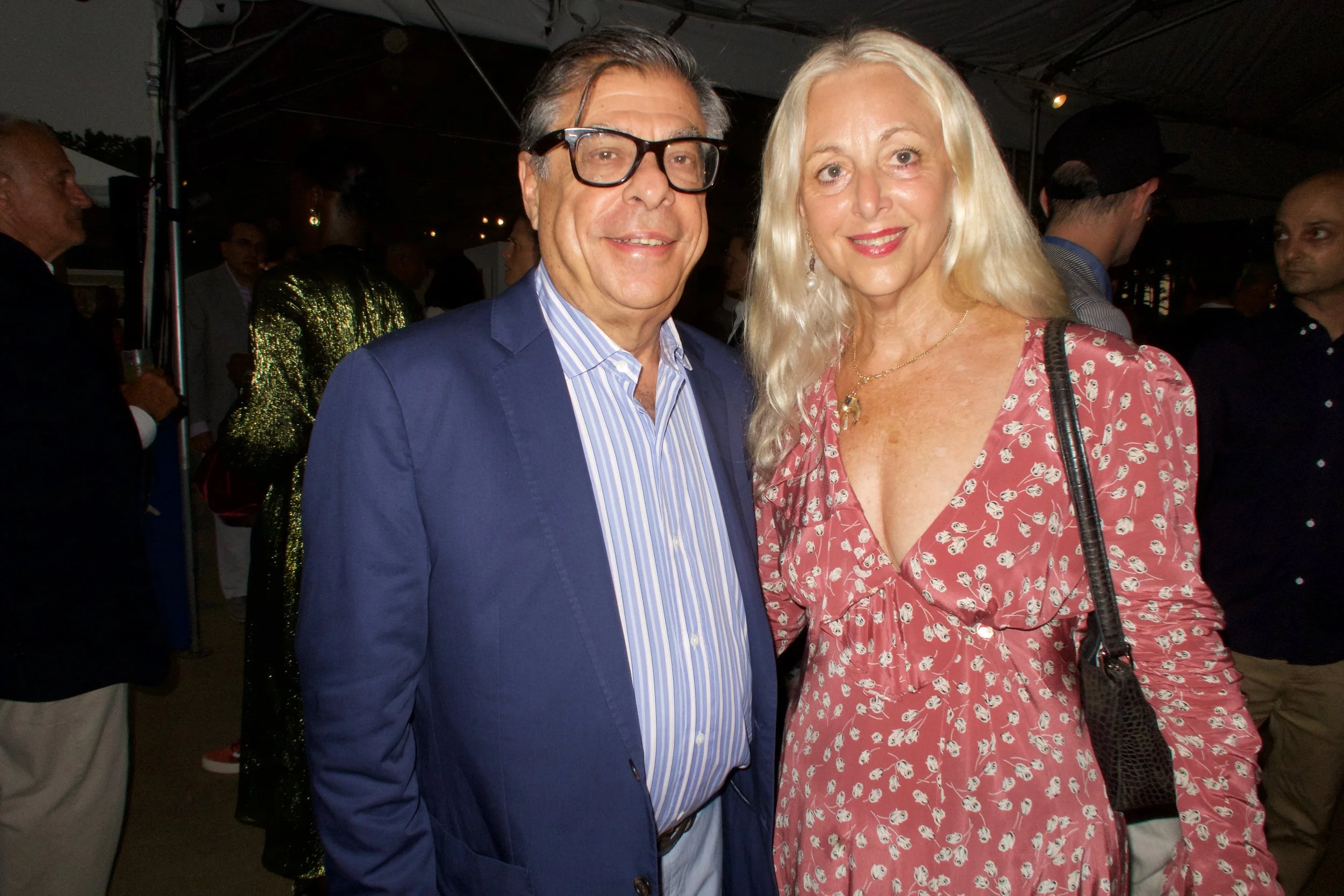 Bob Collacello with a friend at Watermill Bob Wilson exhibit auction  July 2018 