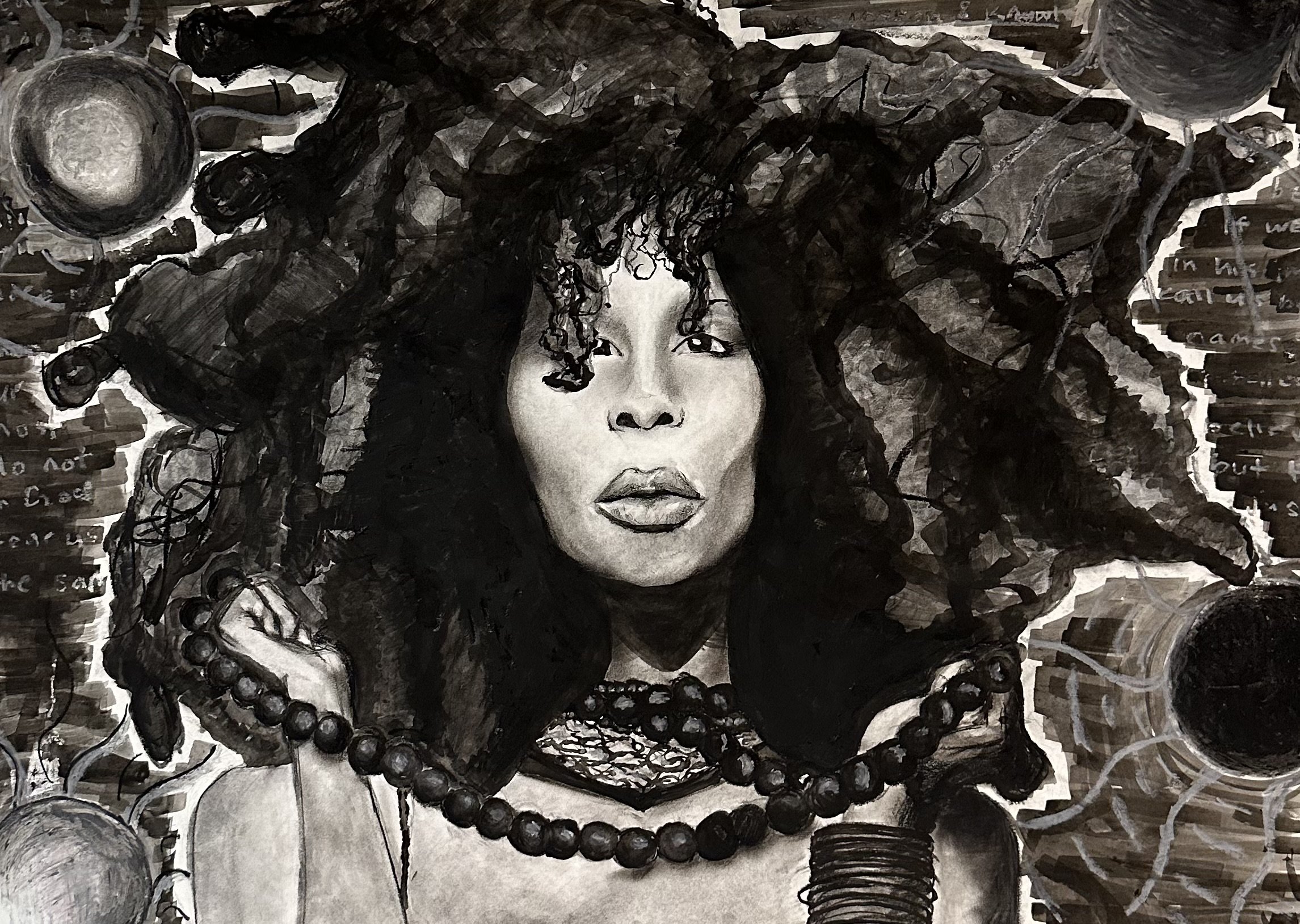 Original oil pastel of Erykah Badu