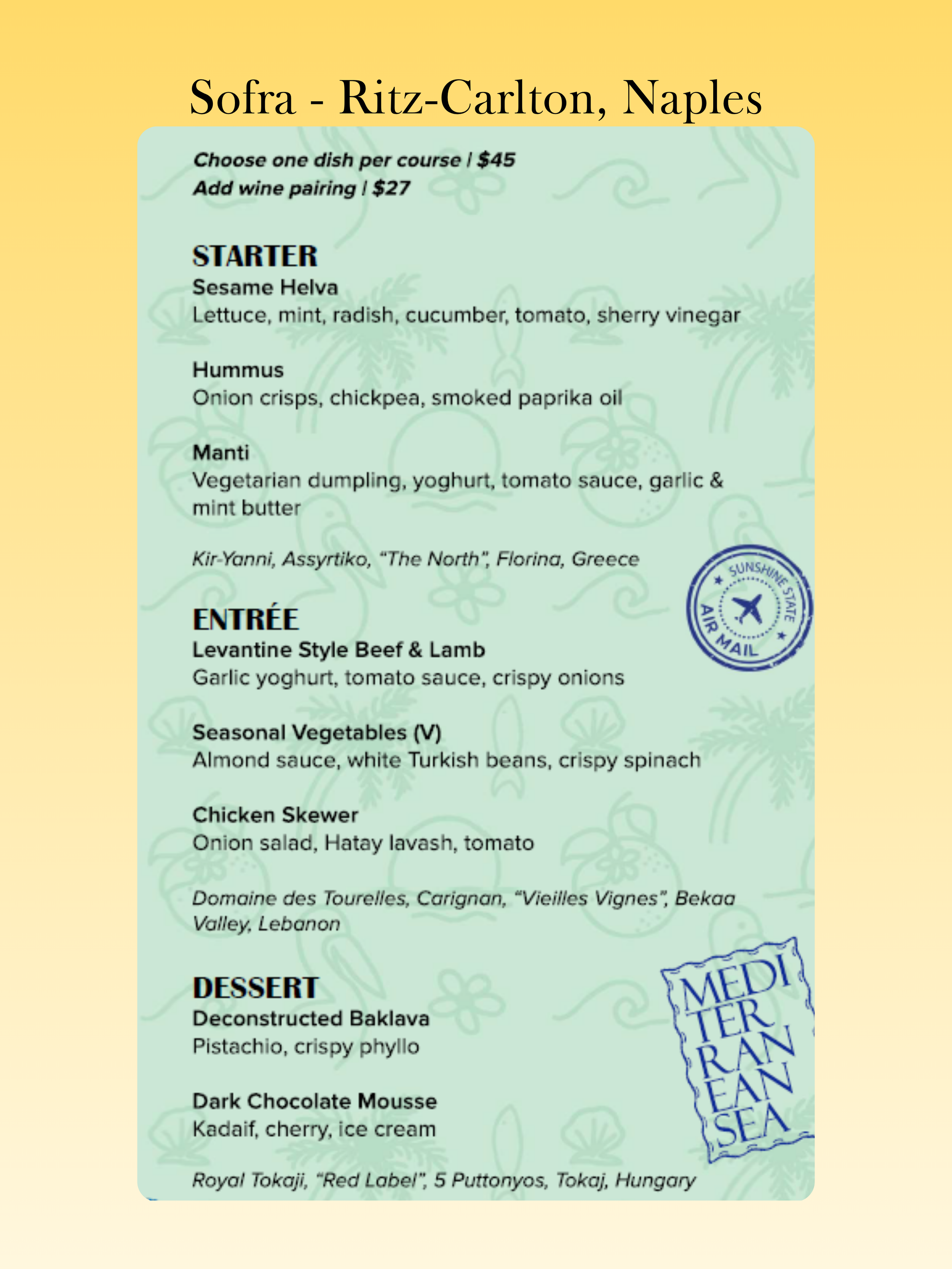 Naples Noms - Summer Dining Deals - Sofra Ritz Carlton
