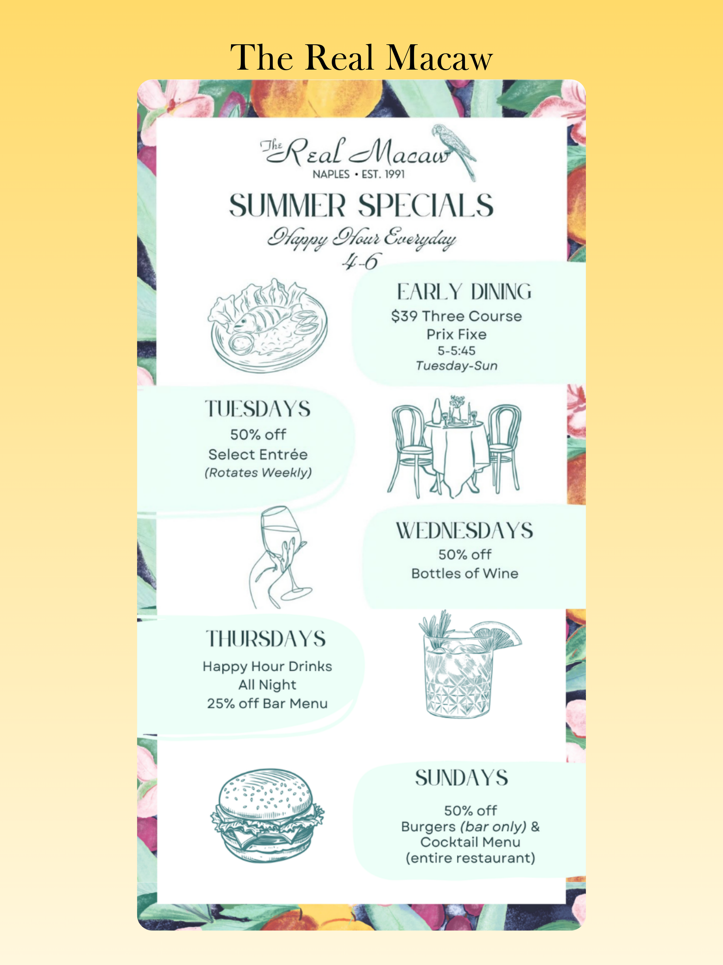 Naples Noms - Summer Dining Deals - The Real Macaw