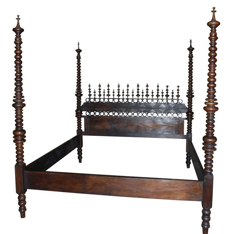 155_Gorgeous Walnut Spindle Four Post Bed.jpg