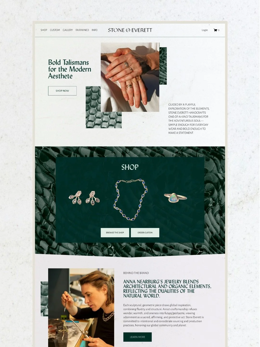Work from the archives ✨

A minimalist, elevated website that mirrors Stone Everett&rsquo;s jewelry rooted in sacred adornment and intentional design.

Equal parts architectural and organic, Anna Nearburg&rsquo;s work is an ode to the dualities of th