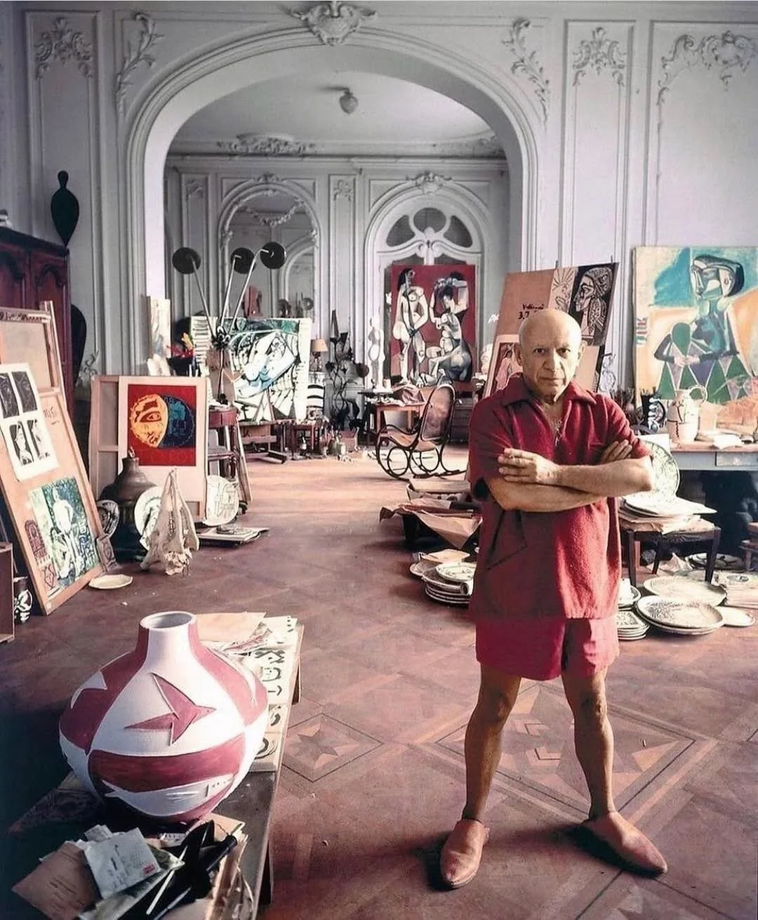 Pablo Picasso in his studio in Cannes France by Arnold Newman