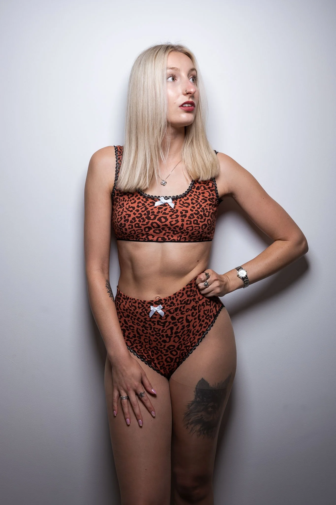 Orange Leopard Print Cotton Lounge Bralette Set.