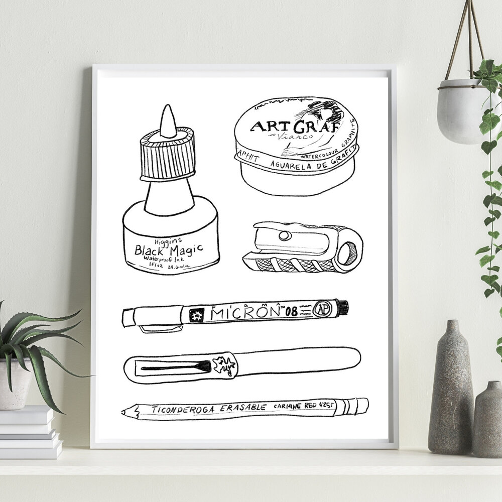 Art Supplies Line Drawing Art Print — Hannah Betzel