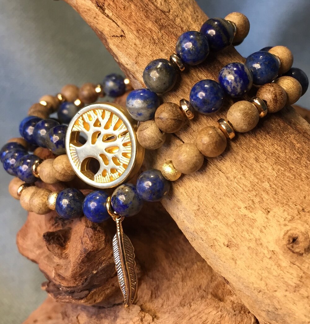Delicate Lapis Lazuli and Sandalwood Mala Bracelet set — Daydreams &  Driftwood