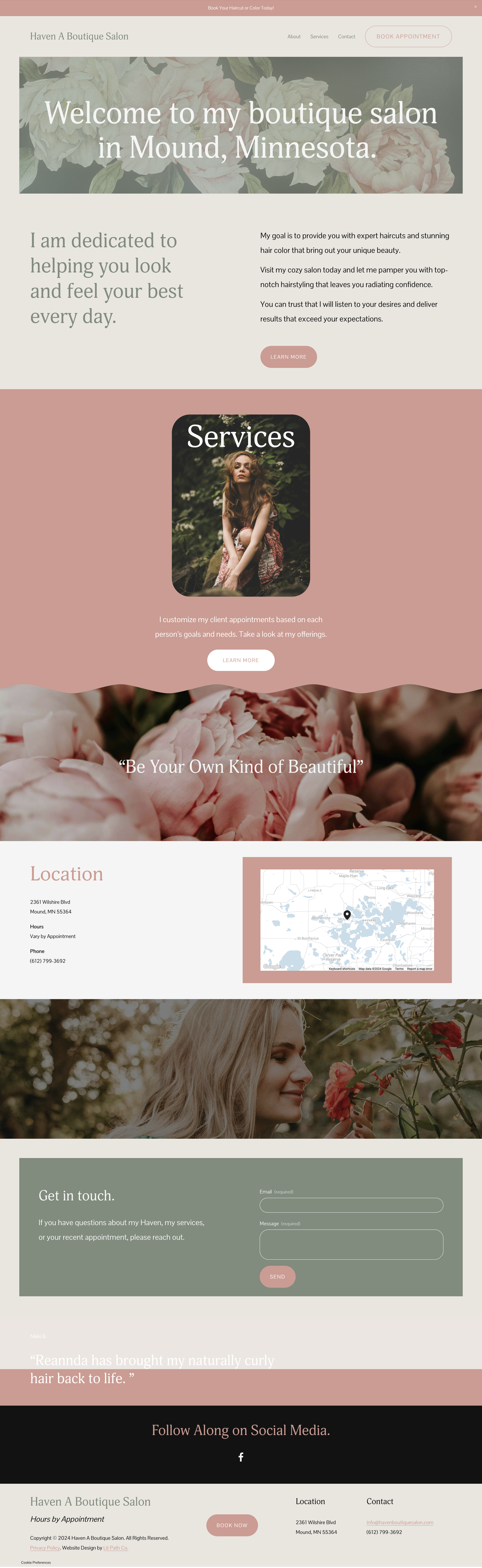 Mockup of Lit Path Co's client Haven Salon website