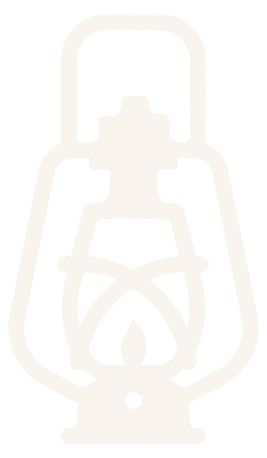 Silhouette of an old-fashioned oil lantern with a handle on top, a glass chimney, and a base.