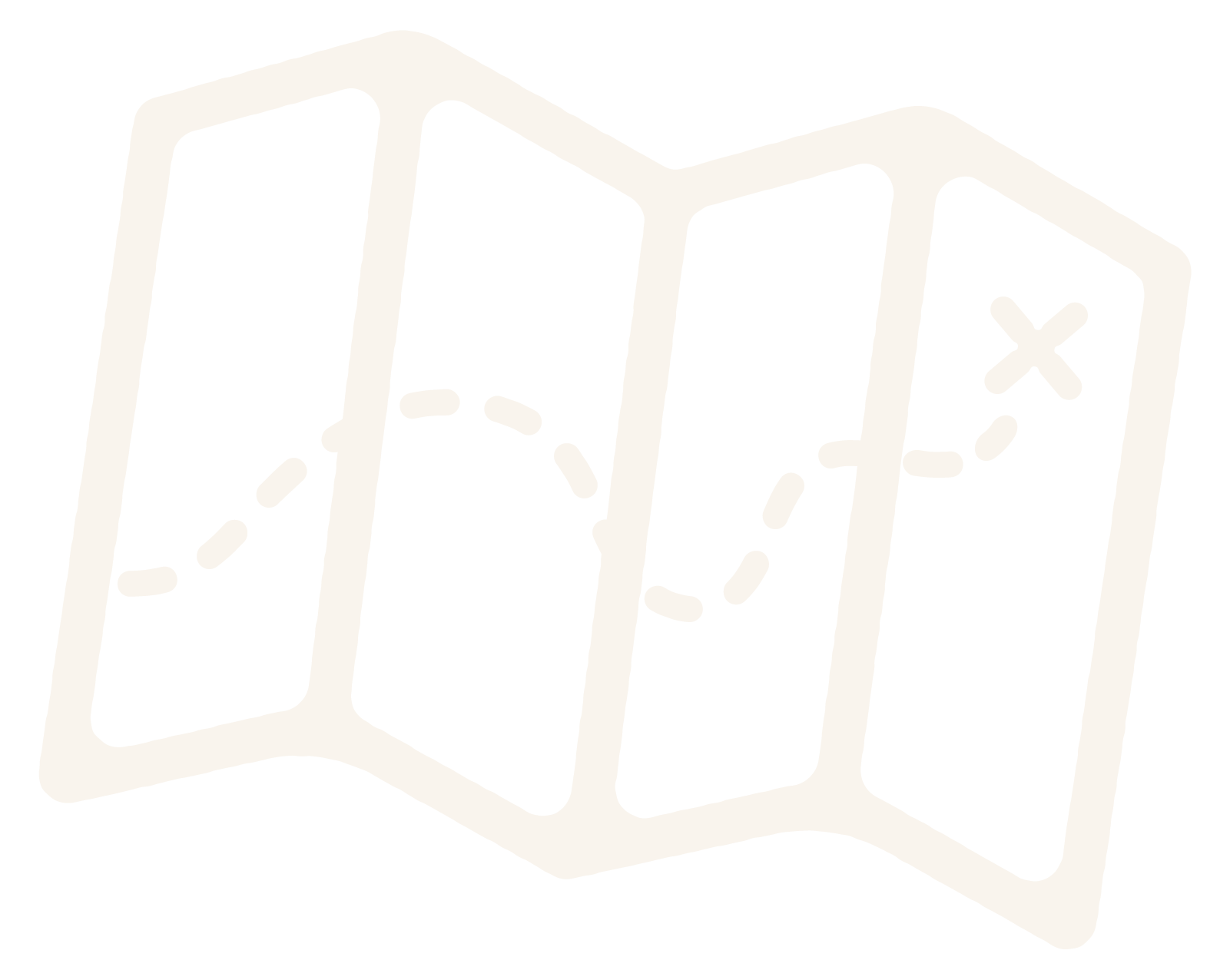 A Lit PathCo. Line drawing of a treasure map with a dotted path, a cross mark, and a fold in the paper.