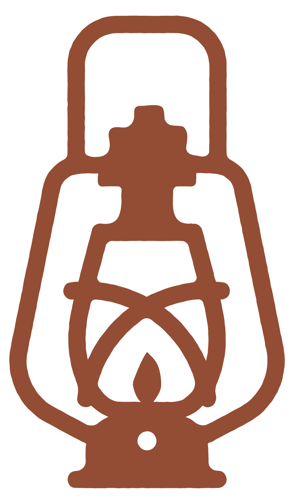 A digital illustration of a vintage oil lantern in brown color.