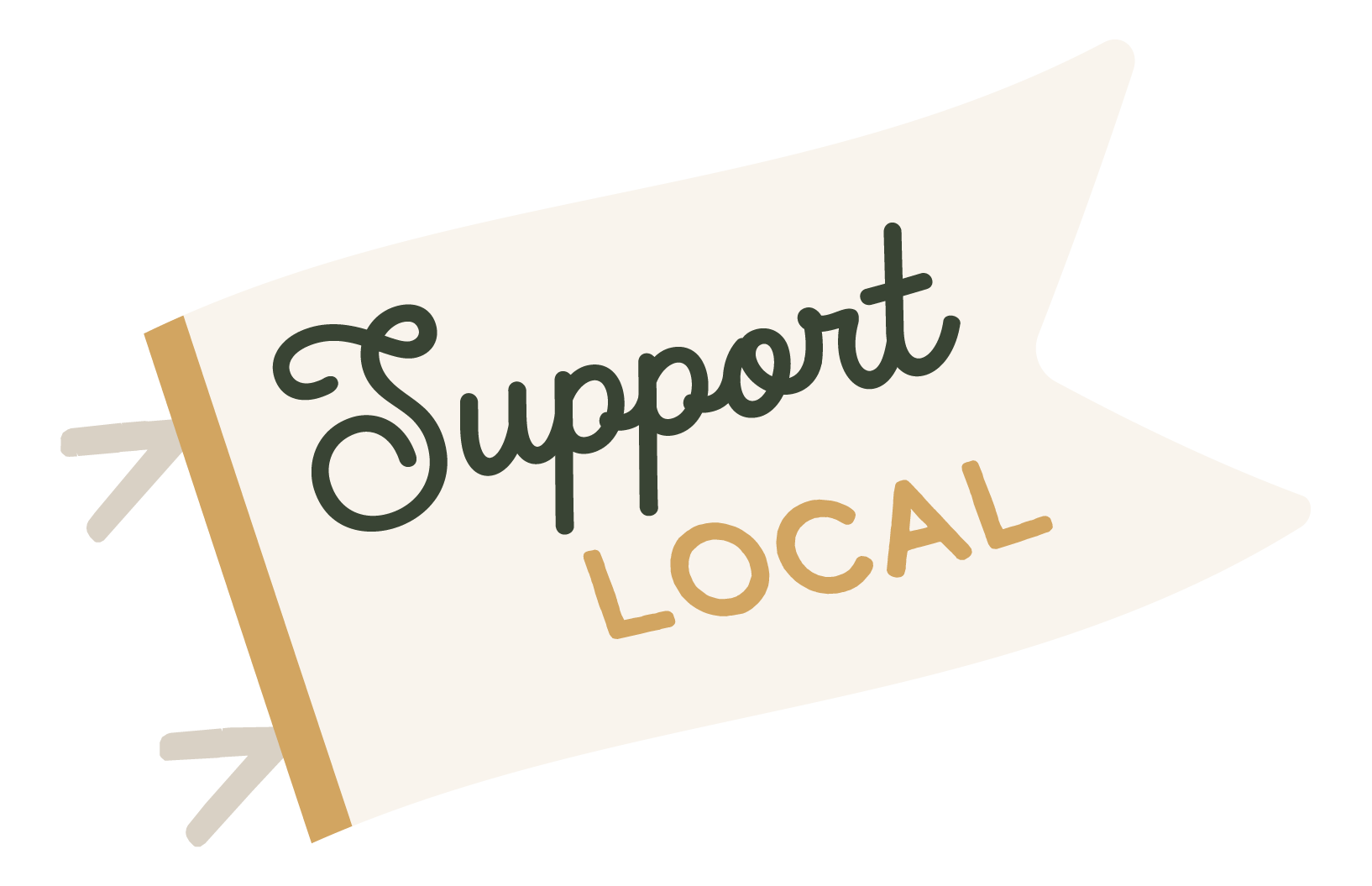 A Lit Path Co. branded banner with a white background and tan edges displaying the words 'Support Local' in black and brown fonts.
