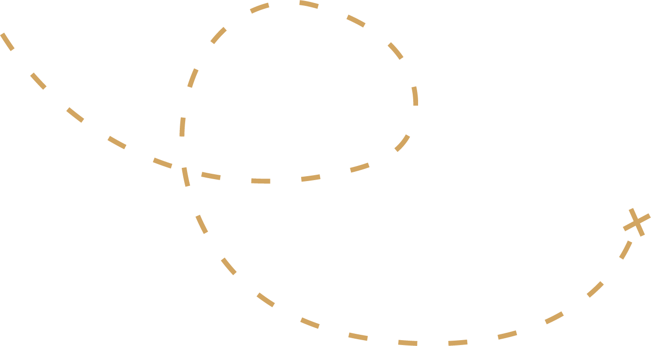 A gold dashed trail with an X to mark the spot.
