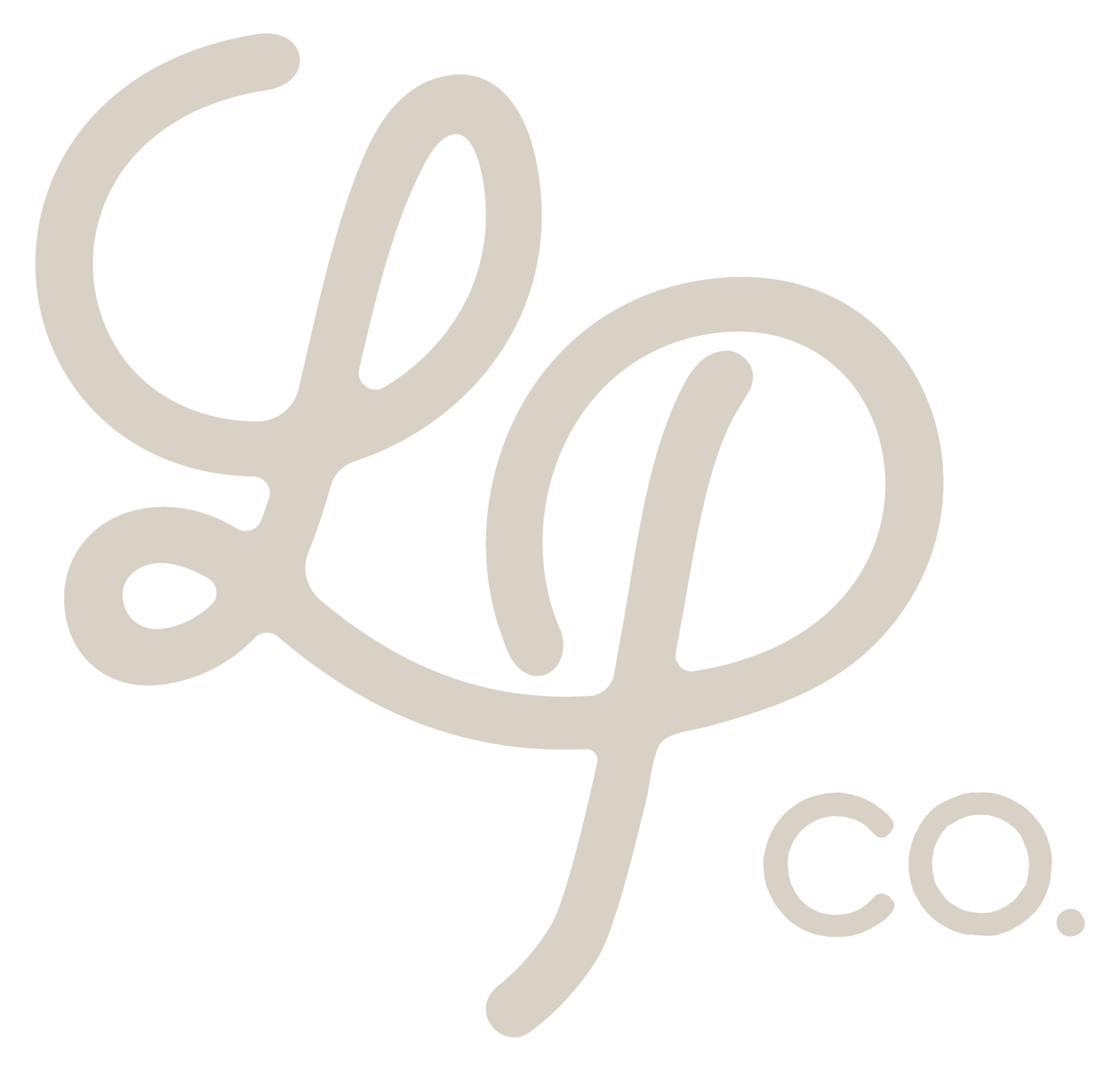 Line art illustration of Lit Path Co.'s logo mark and LP in cursive, with the word 'co' on its body, in black and beige.