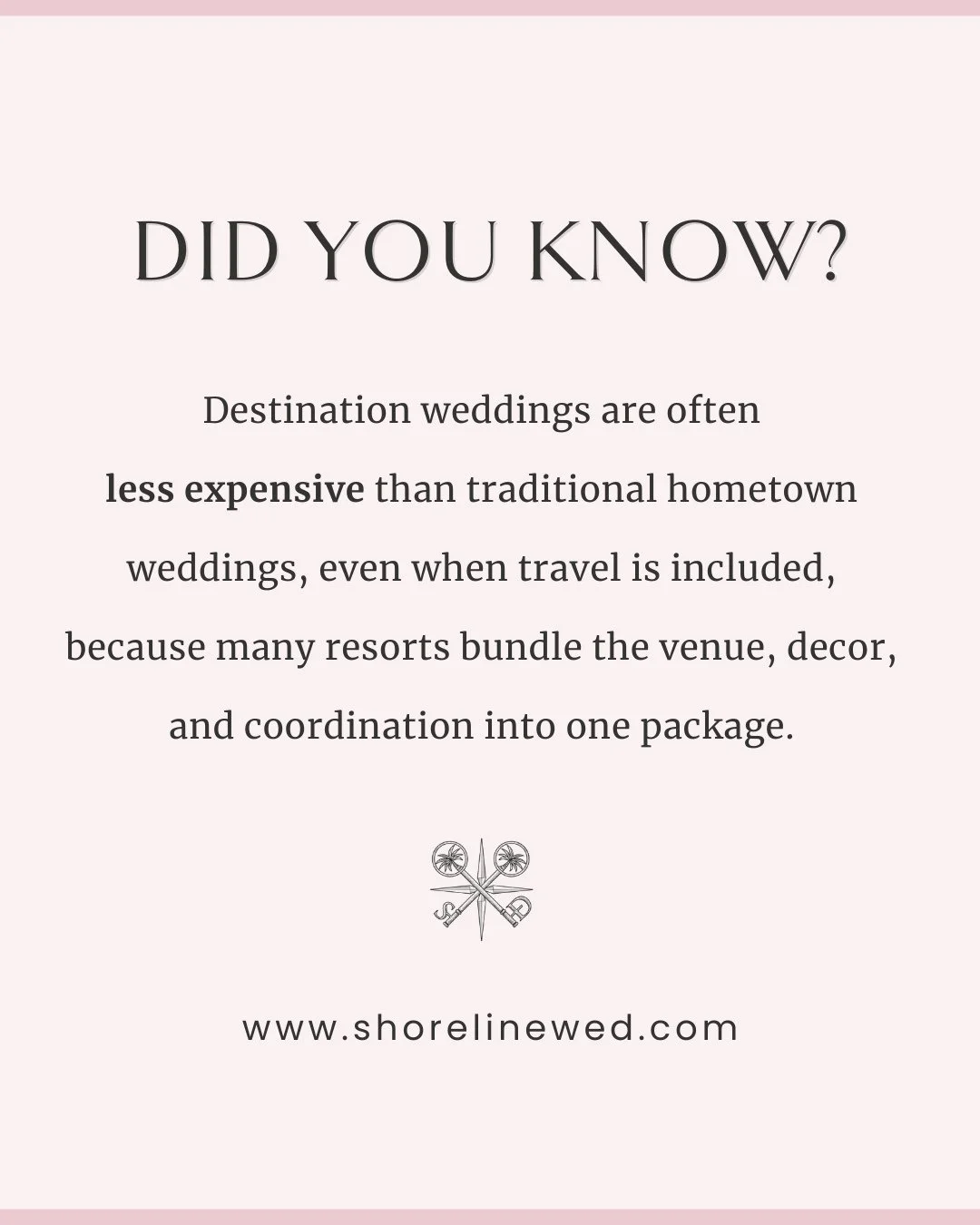 We get asked all the time about the differences between getting married locally in the states and getting married in destination. 💍⁠
⁠
Did you know that destination wedding are often less expensive than traditional hometown weddings, even when trave