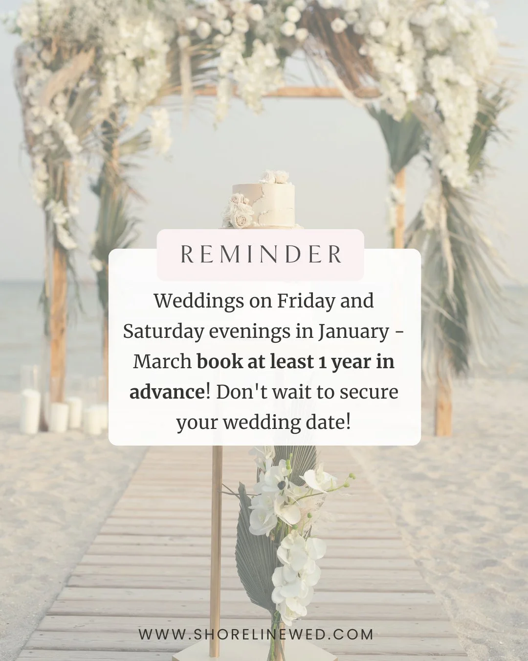 📣 REMINDER 📣⁠
⁠
Weddings on Friday and Saturday evenings in January - March book at least 1 year in advance!⁠
⁠
The most popular resorts are already filling up for weekends in 2027 and we do not want you to miss your dream resort or your dream date