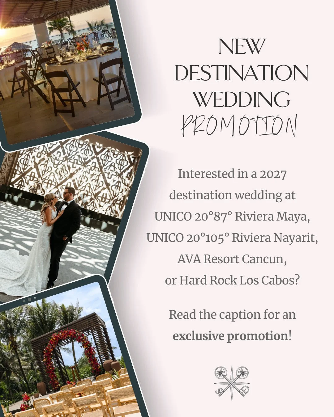 📣New Destination Wedding Promotion 📣⁠
⁠
Ready to book a 2027 destination wedding at UNICO 20&deg;87&deg; Riviera Maya, UNICO 20&deg;105&deg; Riviera Nayarit, AVA Resort Cancun, or Hard Rock Los Cabos ?⁠
⁠
The first couple to reserve a wedding and r