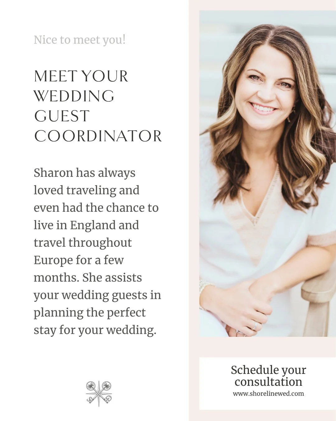 Let's meet Sharon, a wedding guest coordinator here at Shoreline Destinations!⁠
⁠
Sharon has always loved traveling and even had the chance to live in England and travel throughout Europe for a few months. She assists your wedding guests in planning 