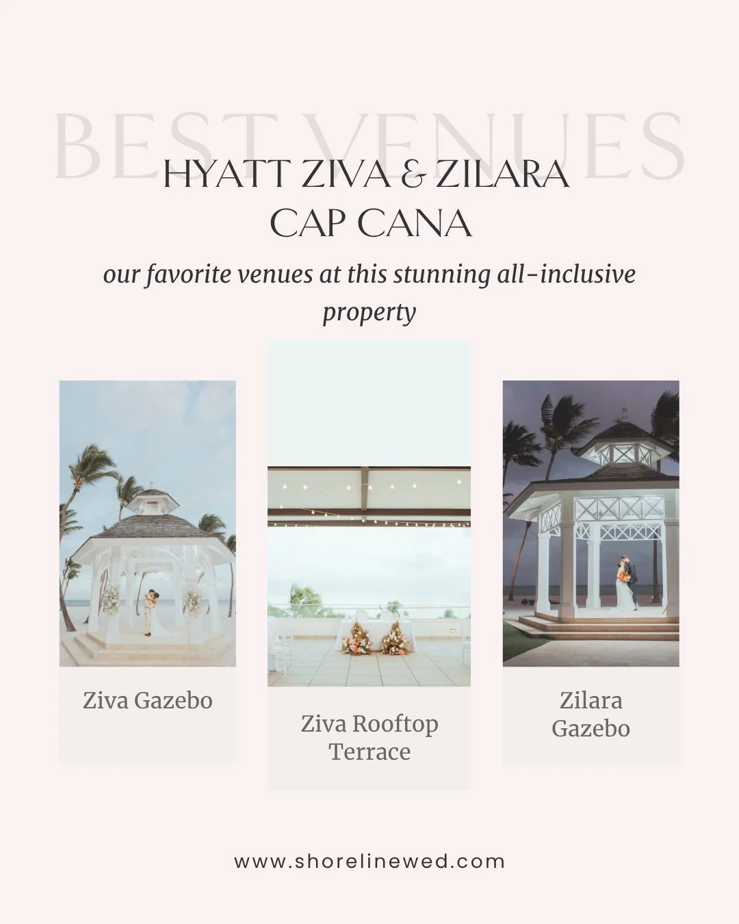 If you&rsquo;re dreaming of a destination wedding at Hyatt Ziva Cap Cana &amp; Hyatt Zilara Cap Cana&hellip; here are my top 3 ceremony spots that always deliver ⬇️⁠
⁠
💍 Ziva Gazebo⁠
Classic, romantic, and surrounded by lush tropical greenery&mdash;