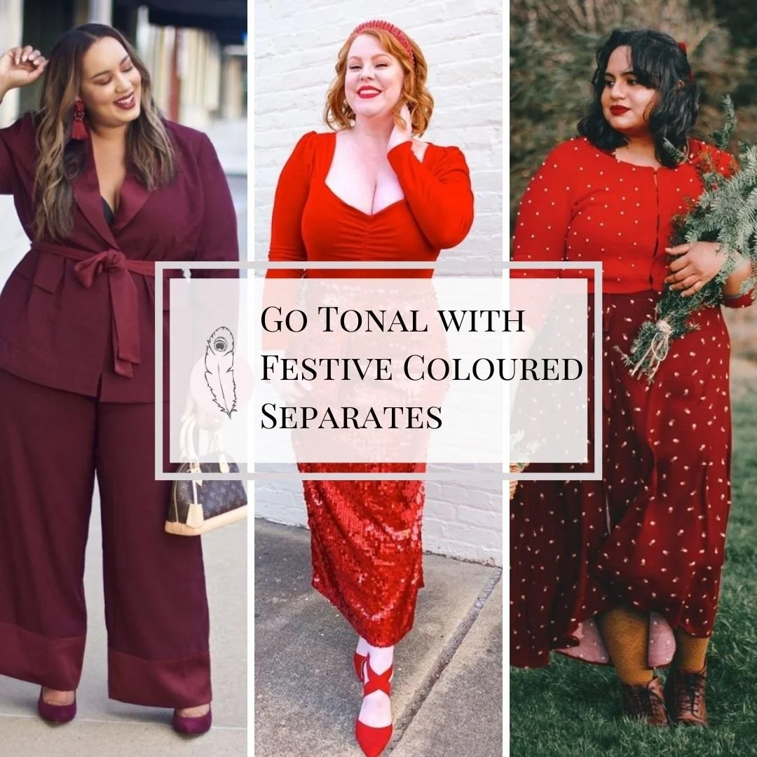Hayley Eleanor | Outfit collage with outfit ideas for Christmas using tonal colour blocking with red separates