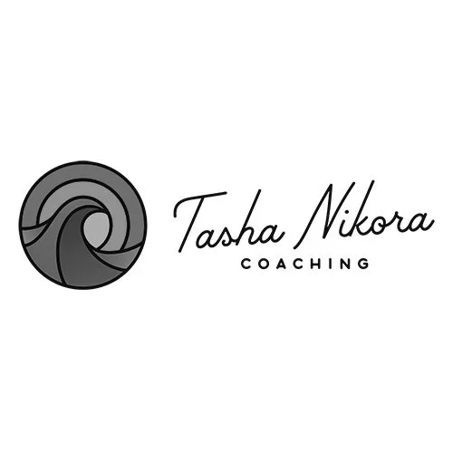 Logo for Tasha Nikora Coaching, featuring a circular wave design and elegant script text.