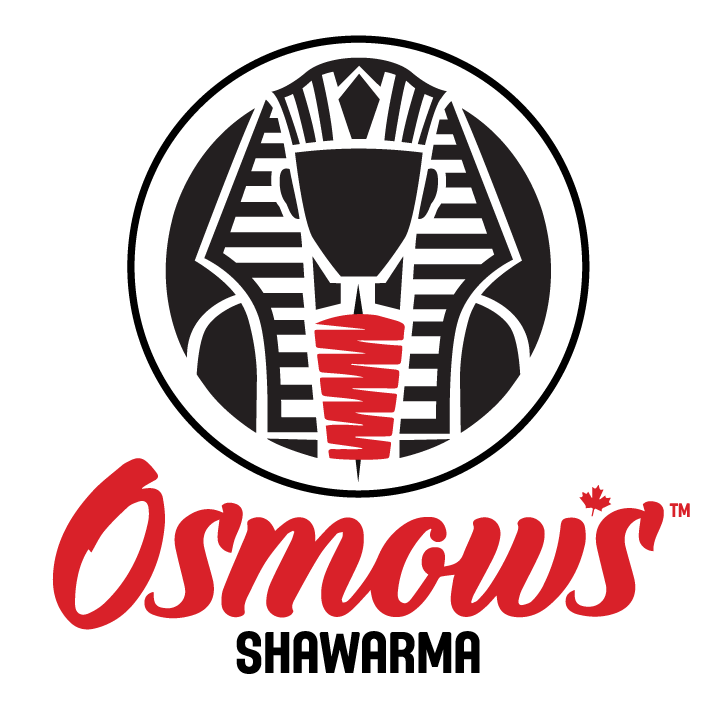 Logo of Osmo's Shawarma featuring a stylized cobra head with a red tongue and shawarma meat in the design.