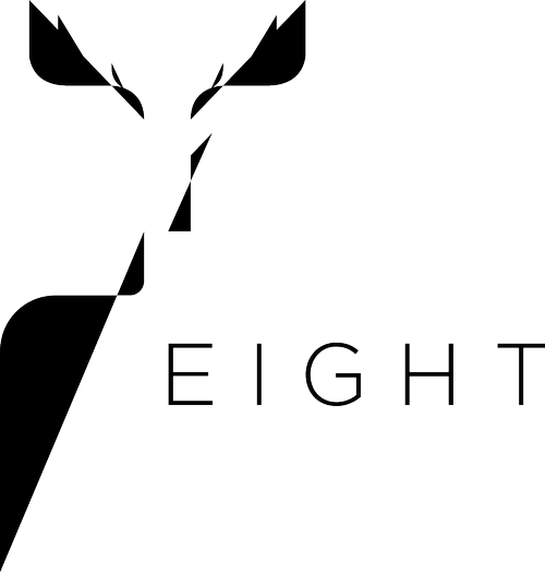 Outline of a deer's head with antlers above the word "EIGHT" in uppercase letters.