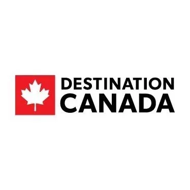 Logo with a red maple leaf symbol and the text 'Destination Canada' in black.