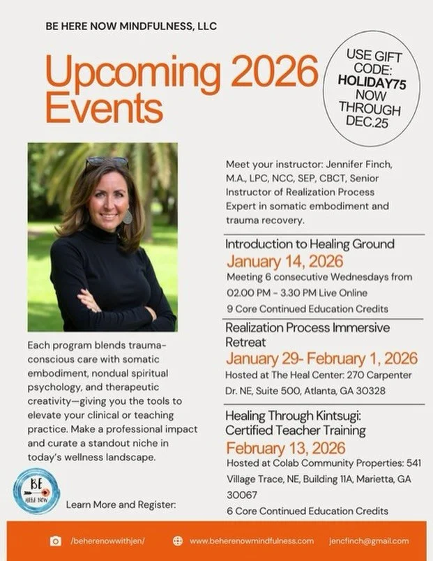 Hello everyone, 

I&rsquo;m sharing the flyer below for my upcoming 2026 programs. These offerings support clinicians, helpers, teachers, coaches, and clients who want to deepen their work through somatic embodiment and trauma-conscious practice. 

Y