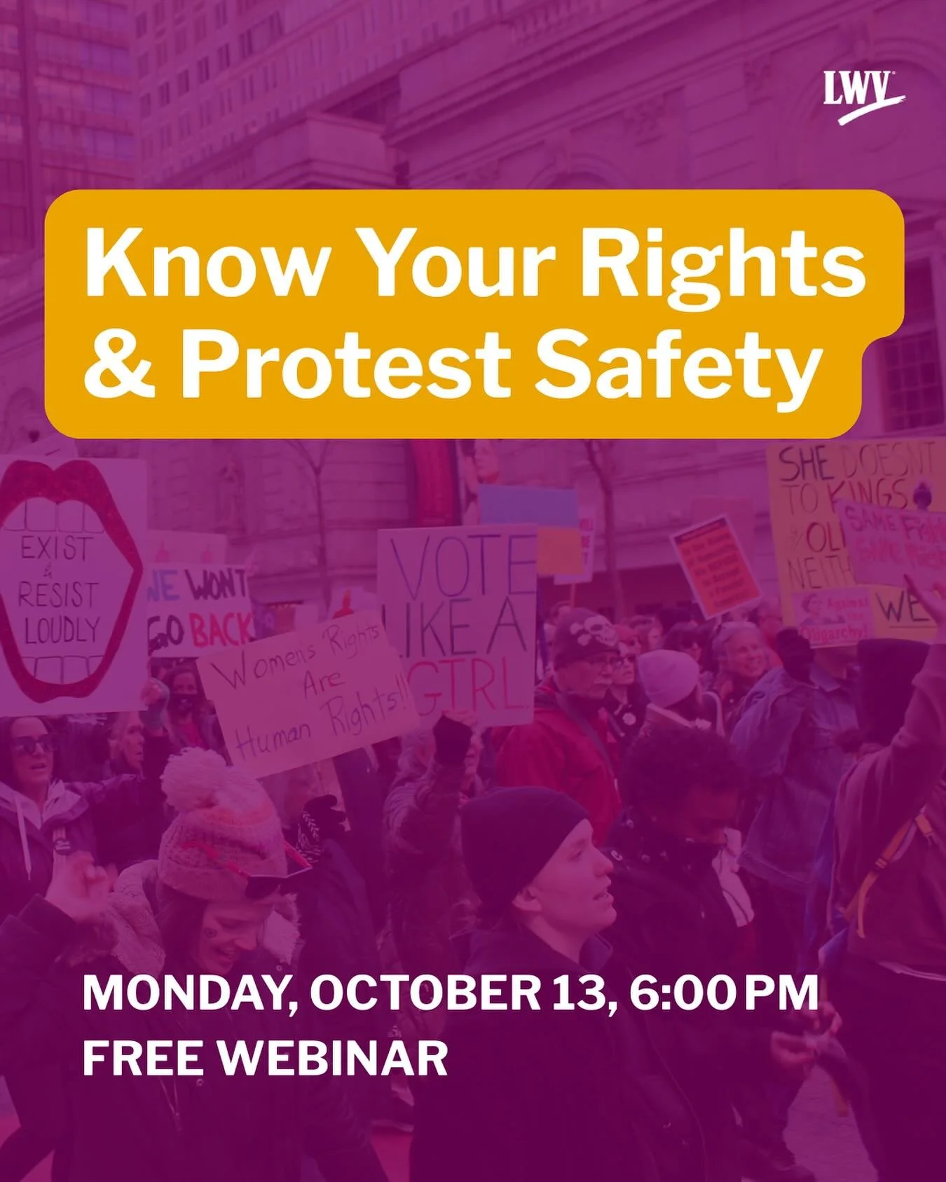 As communities prepare for upcoming NO KINGS protests, join us for a free webinar on Monday, October 13 to learn how to protect your rights, stay safe while exercising free speech, and be prepared for peaceful civic action. RSVP at the link in our bi