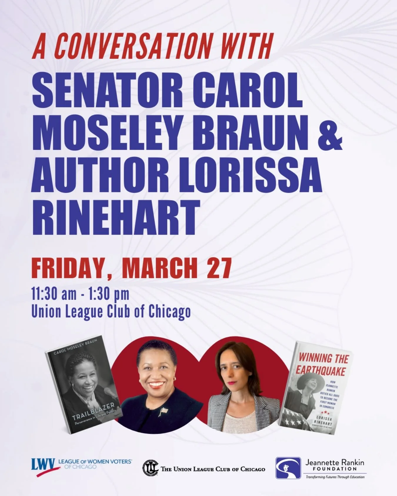 Celebrate #WomensHistoryMonth with us! We&rsquo;re pleased to welcome former Ambassador and US Senator from Illinois Carol Moseley Braun and women&rsquo;s historian Lorissa Rinehart for to discuss the enduring power of women&rsquo;s leadership in Ame