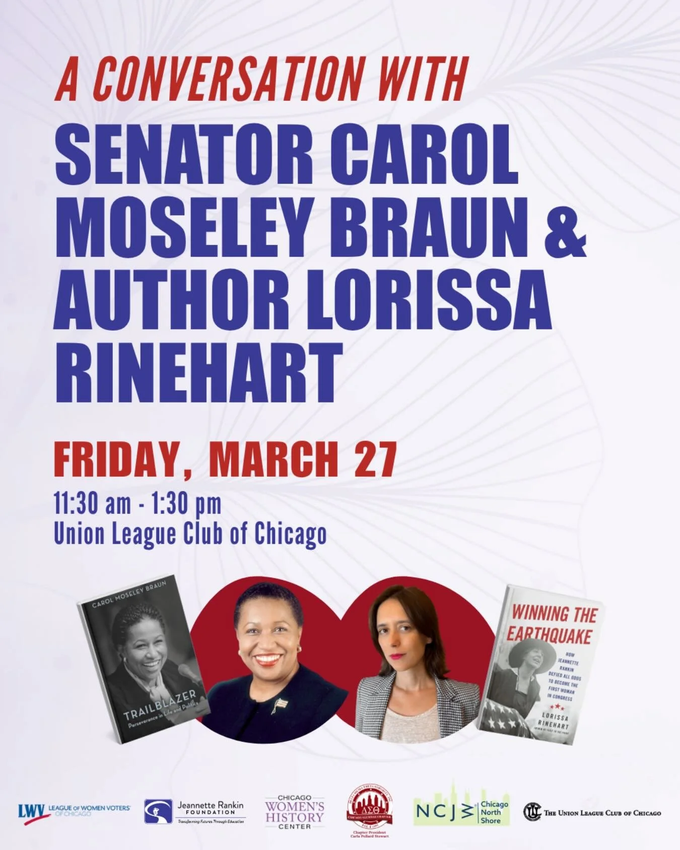 Celebrate #WomensHistoryMonth with us! We&rsquo;re pleased to welcome former Ambassador and US Senator from Illinois Carol Moseley Braun and women&rsquo;s historian Lorissa Rinehart for to discuss the enduring power of women&rsquo;s leadership in Ame