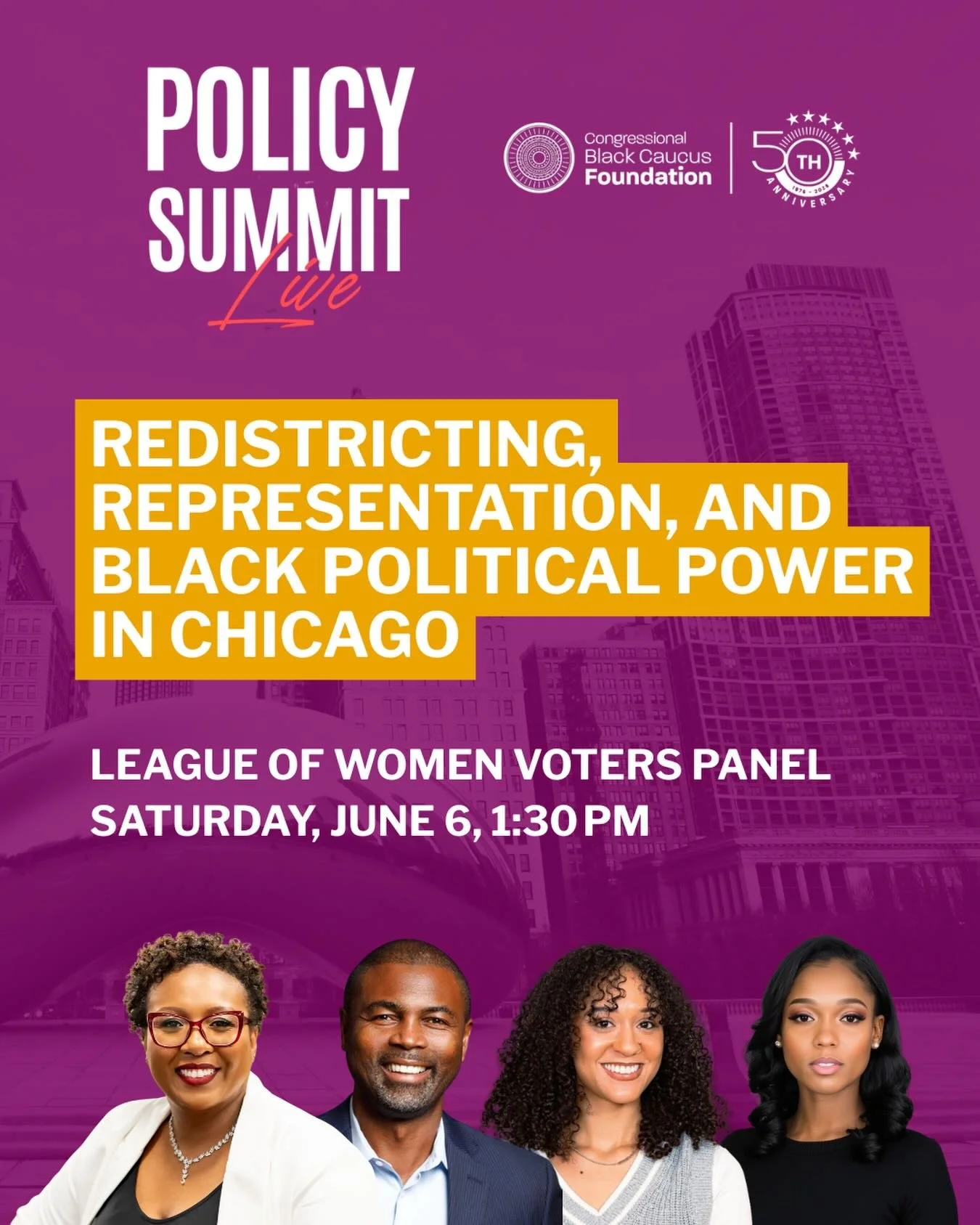 Join us this Saturday for CBCF&rsquo;s Policy Summit Live! The LWVUS panel will tackle ward remapping, political representation, voter engagement, and strategies to protect equitable democratic participation in Chicago.

Joining the panel are LWVUS C