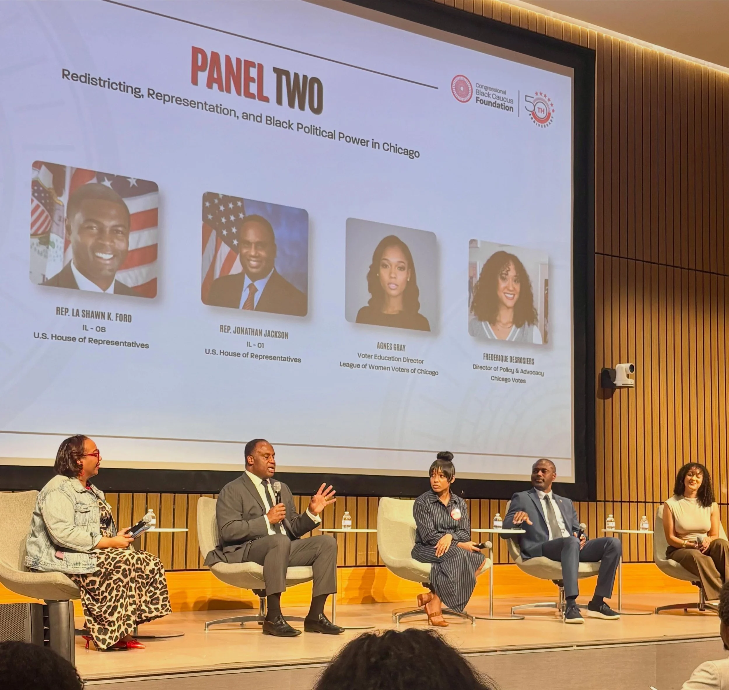 At the @cbcfinc Policy Summit Live, held June 6 at Malcolm X College in Chicago, the @leagueofwomenvoters panel tackled ward remapping, political representation, voter engagement, and strategies to protect equitable democratic participation in Chicag