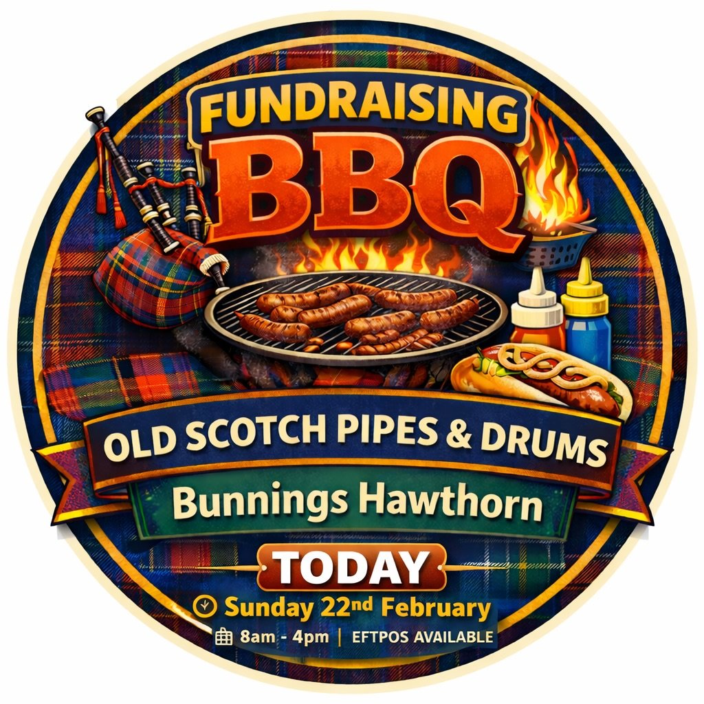 Come on down to Bunnings Hawthorn today and grab a snag in support of Old Scotch Pipes and Drums