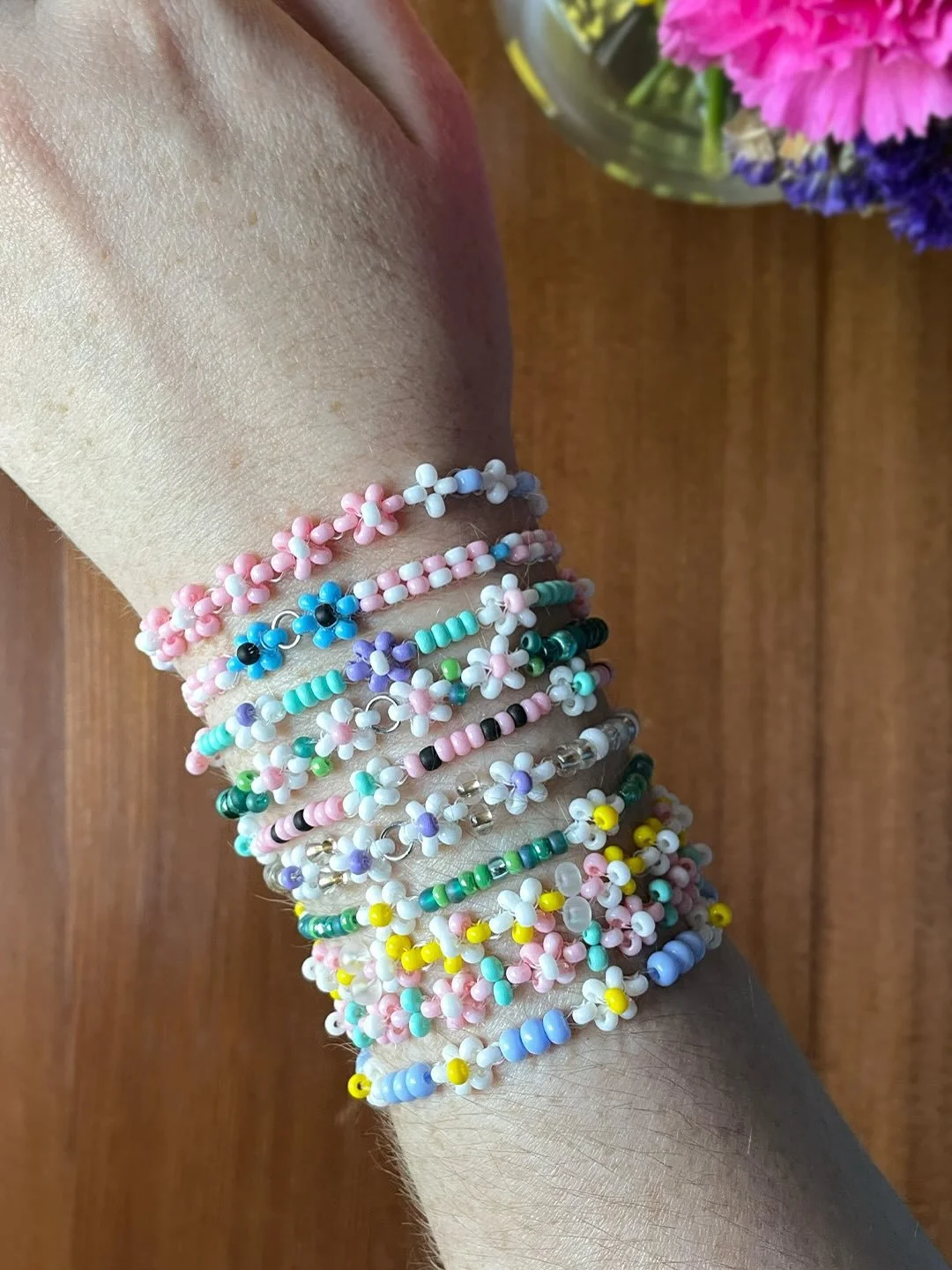 I&rsquo;ve been a busy beadin&rsquo; bee 🐝🌼 

These stretchy bracelets are handmade with lots of love 💛 Each bracelet is unique in its color combo and/or pattern. What&rsquo;s your favorite bracelet so far? 
&bull;
&bull;
&bull;
#handmade #beadedb