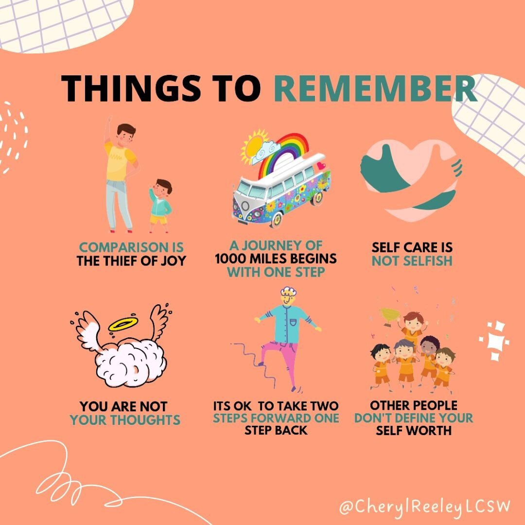 Just a few things to remember today and every day. 

 #grief #panic #anxietysupport #anxietyattack #anxietyrelief #anxietyisreal #postpartumdepression #postpartumsupport #therapyworks #therapy #perinatalanxiety #perinatalmentalhealth #mentalhealthtip
