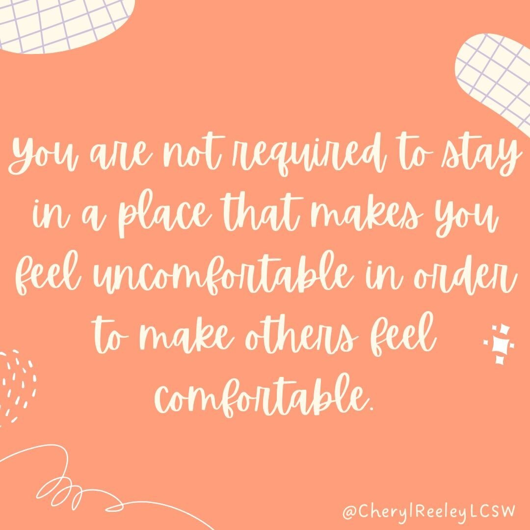 Repeat after me, out loud: I am not required to stay in a place that makes me feel uncomfortable in order to make others feel comfortable. 

Repeat as many times as you need to let that really sink in. 

 #growthmindset #themoreyouknow #gratitude #me