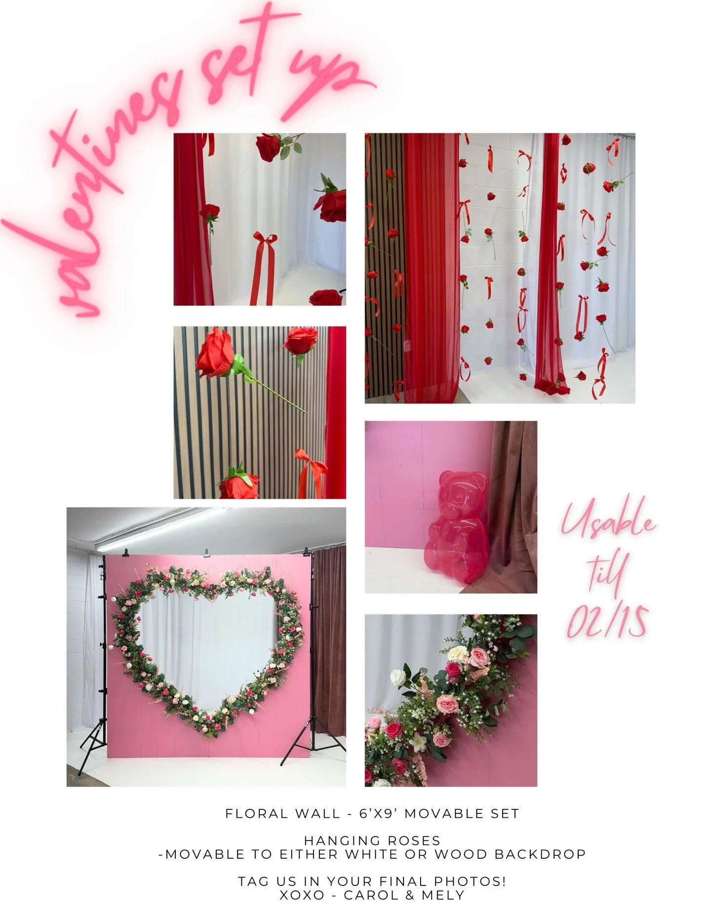 Available sets just in time for Lovers day &hearts;️💖🤍

Book the studio to host your own mini sets, creative shoots or intimate gatherings! 

#floralwall #nmrentalstudio #nmphotographer #loslunasphotographer #studiosetup