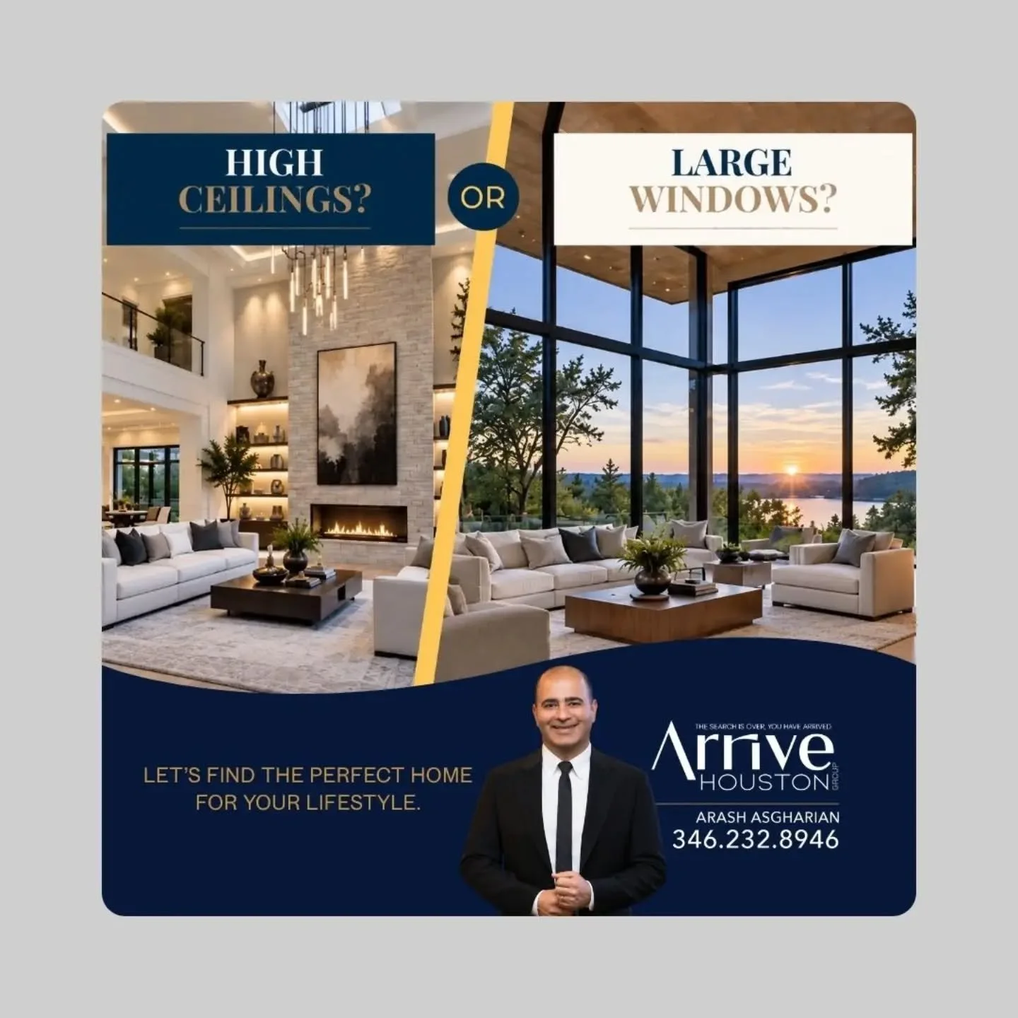 High ceilings or large windows&mdash;which luxury feature would you choose? ✨🏡
High ceilings bring grandeur, openness, and an impressive sense of space, while large windows fill your home with natural light, beautiful views, and a connection to the 