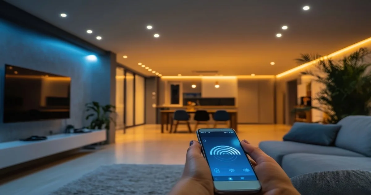a-person-holding-a-smart-phone-in-a-living-room-with-a-smart-home-system