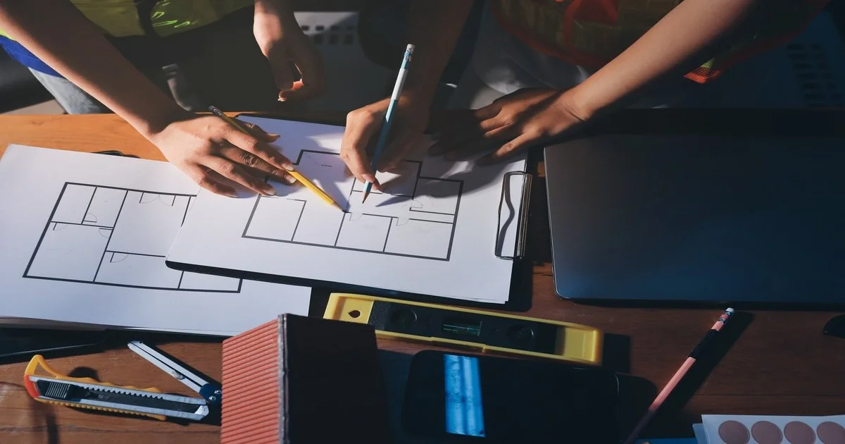two-people-working-on-a-blueprint-with-a-laptop-and-pencils