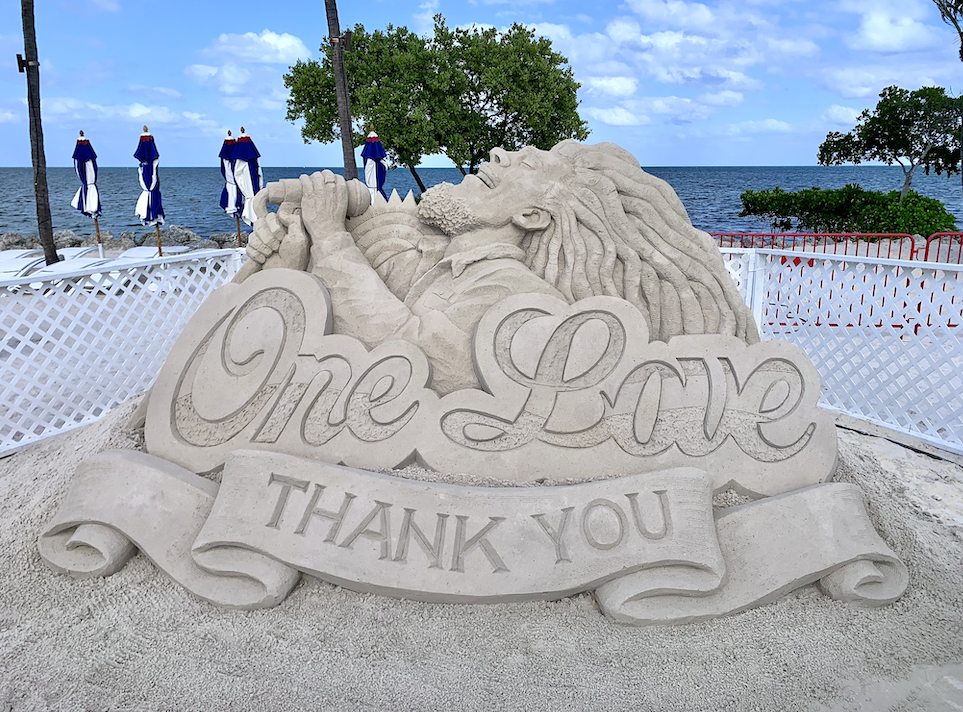 A Bob Marley themed sculpture for a private concert by The Legendary Wailers at the Ocean Reef Club in North Key Largo, FL.