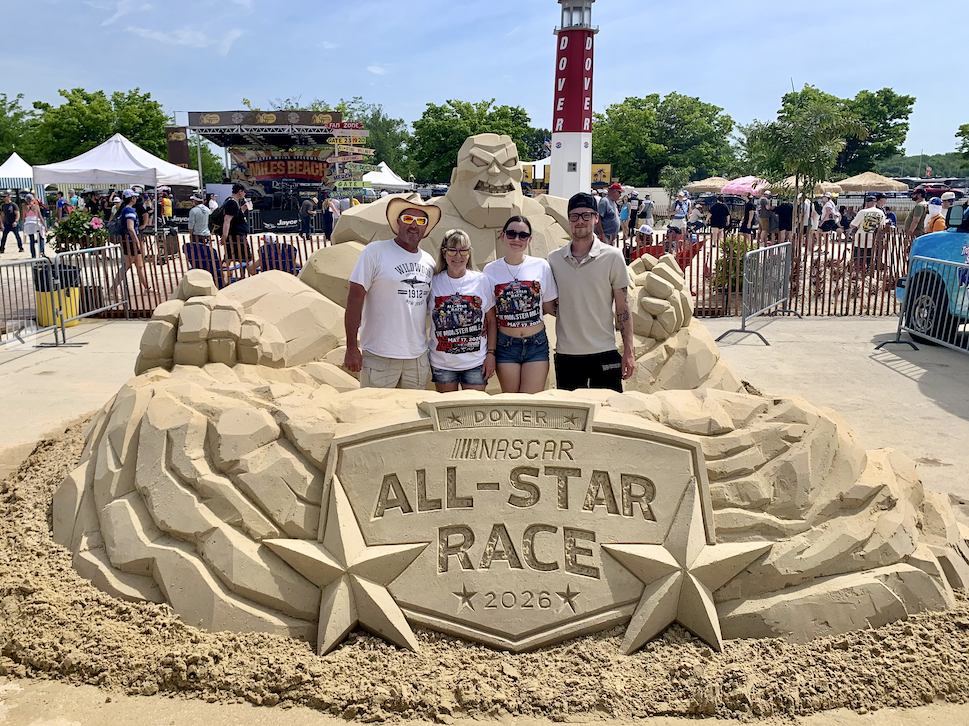 A photo-op sculpture at Dover Motor Speedway (NASCAR) featuring their mascot, Monster Miles.