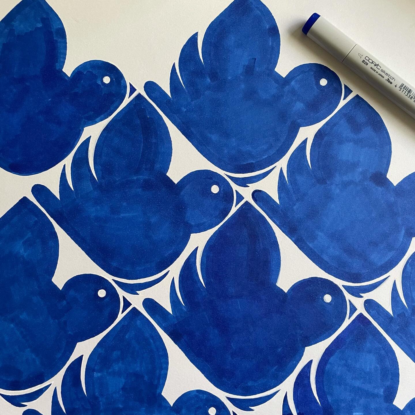 Modernism feels blue to me. And birdies. 
Day 10-11 #patternprintober 

#patternprintober2021 #modernism #drawing #copics #canson #copic #birds #bluebirds #pattern #print #printdesign #printdesigner #m&ouml;nster #f&aring;glar #m&ouml;nsterformgivare