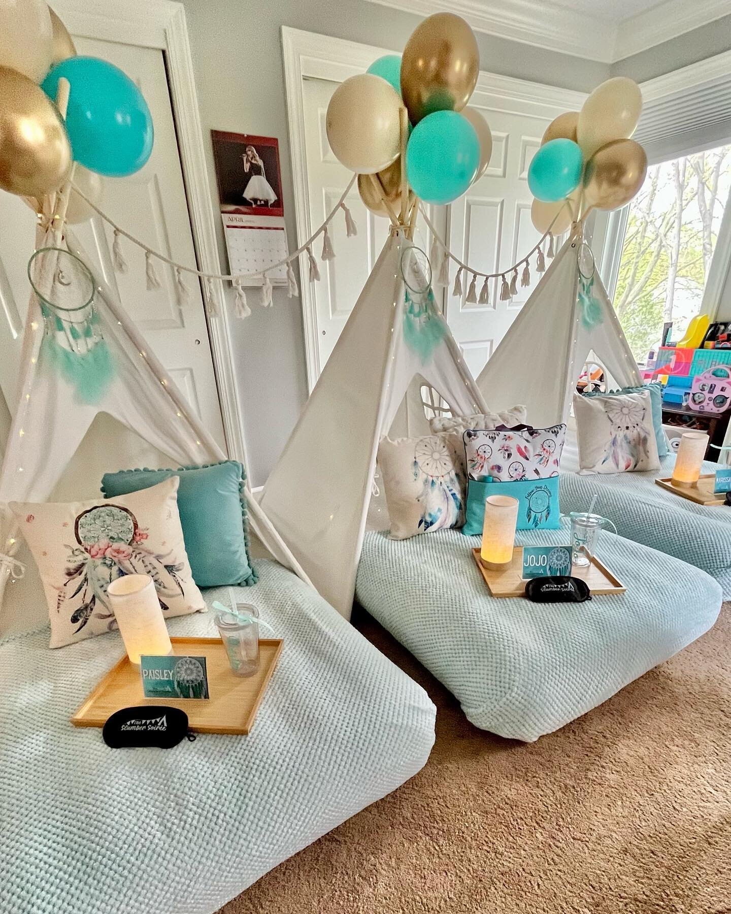Happy 8th Birthday JoJo! 🥳 We hope you loved your Boho Dreamer Sleepover! 🪶 We added a NEW Journey pillow to this theme made by @mfad.creations and it is now my new favorite and is just stunning! (Scroll to last pictures for a close up!)

We also s