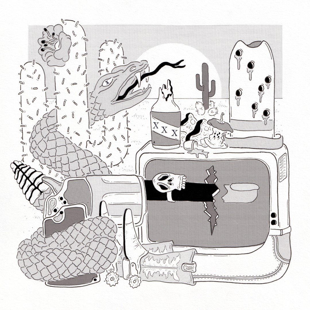 &quot;Spit and Vinegar&quot;
12&quot;x12&quot; ink and screentone on paper

Yee-Haw! Here's my submission for the latest edition of our gang's quarterly 12x12 show.

I've been waiting to give some traditional comic-making techiques a proper go and ha
