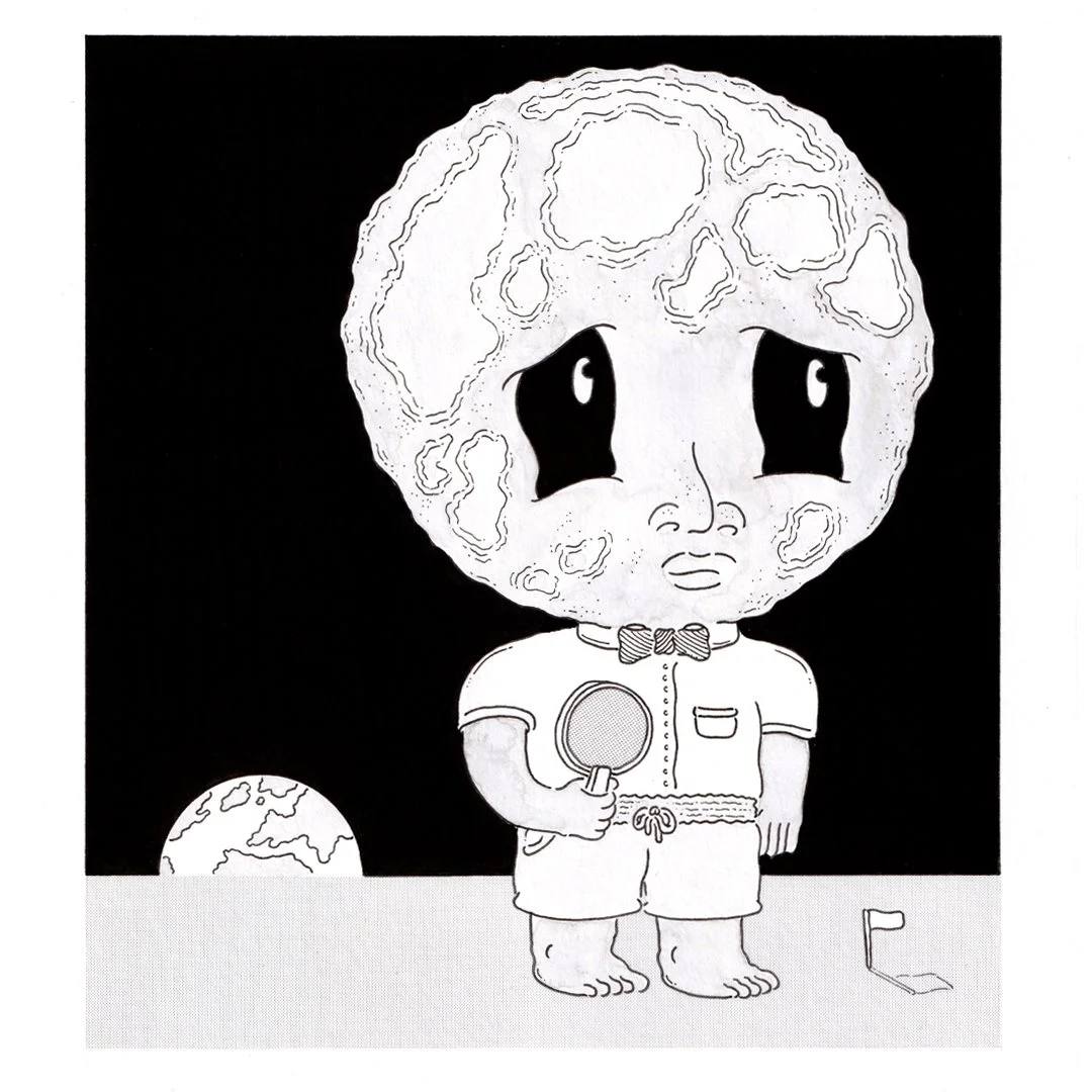 &quot;Astrolad&quot;
9&quot; x 10&quot; ink, watercolour, acrylic paint, and screentone on paper. 

Always love to dive into some old sketchbooks and pull out a piece, fully develop the concept art, and see it come to life in it's final form! Really 