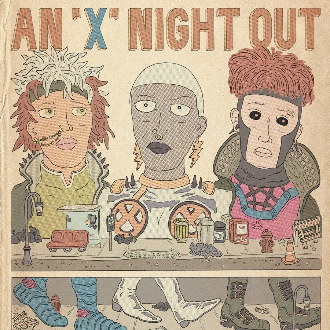 "An 'X' Night Out"
14" x 17" ink and digital colour
[Page 1/2]

Happy Holidays X-Men! Here's the newest entry in my comic anthology "Writey Drawie," where each comic is based on a story idea submitted by a fellow artist 