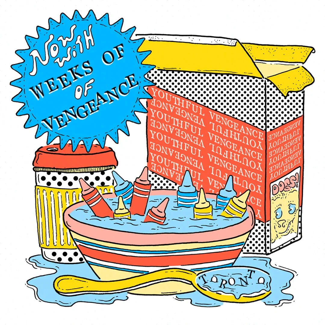 "Weeks of Vengeance"
5" x 5" ink on paper and digitally coloured

Had a blast cooking up a fanart promo for the incredible @theyouthfulvengeance art space/cafe in support of their ongoing "Weeks of Vengeance" programming